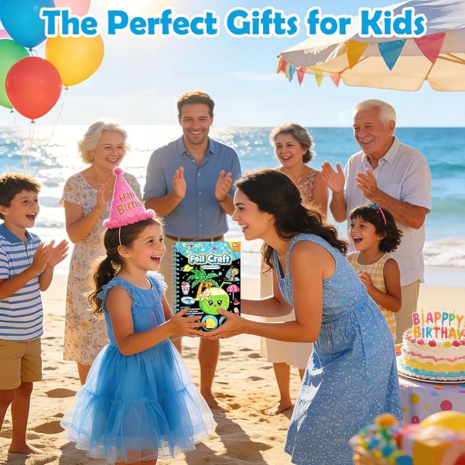 FUNNYB&G Foil Art Crafts for Kids Ages 4-8: Mother's Day 2026, Birthday Gift for Kids, Art and Crafts Supplies, Party Favors, Creative Toys for Kids 4 5 6 7 8 9 Years Old(Summer)