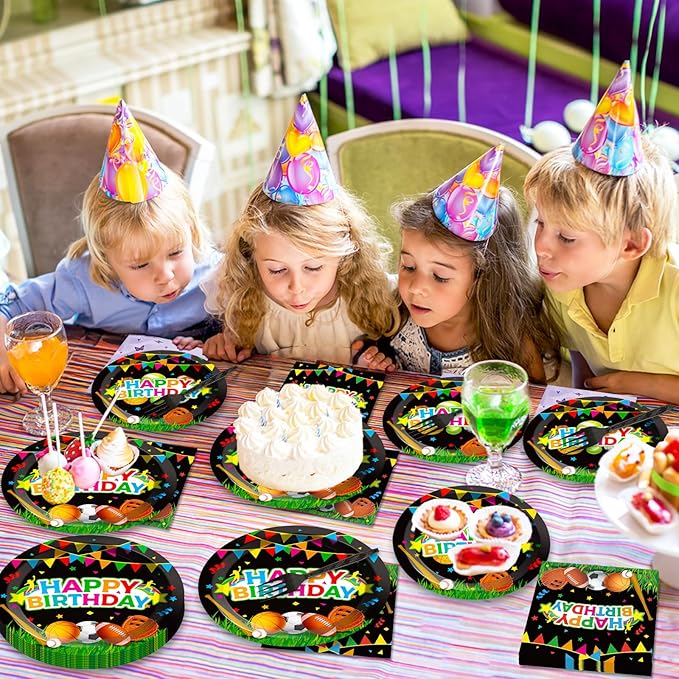 200 pcs Happy Birthday Party Plates and Napkins Kit Sports Themed Birthday Tableware Soccer Basketball Party Supplies For Baby Shower Sports Game Activities and Ball Fans Club celebrations Service 50