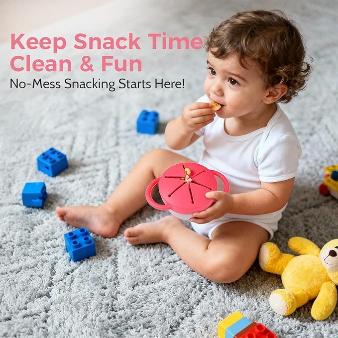 2 Pack Stainless Steel Baby Snack Cups for Toddlers Kids with Silicone Food Catcher, Travel Lid, Spill-Proof Bowl Containers, Toddlers Essentials