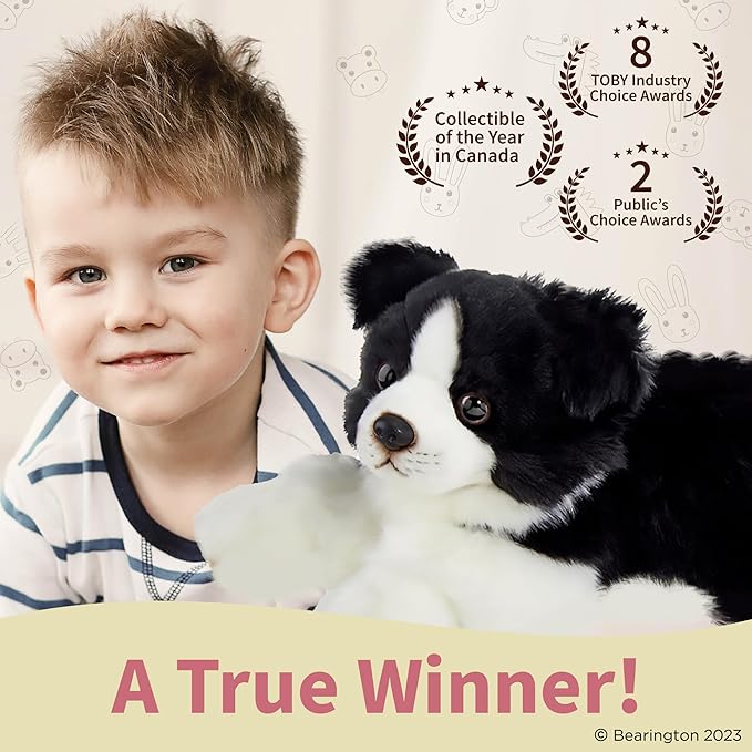 Bearington Dog Stuffed Animal Realistic Dog Plush Border Collie Shep Cute Plushies for Kids Boys & Girls - 13"