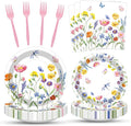 100 Pcs Spring Floral Party Supplies Set, Serves 25 – Disposable Flower Paper Plates, Napkins, and Forks, Garden Bloom Themed Tableware for Picnic, Tea Party, Birthday, and Mother’s Day Decorations