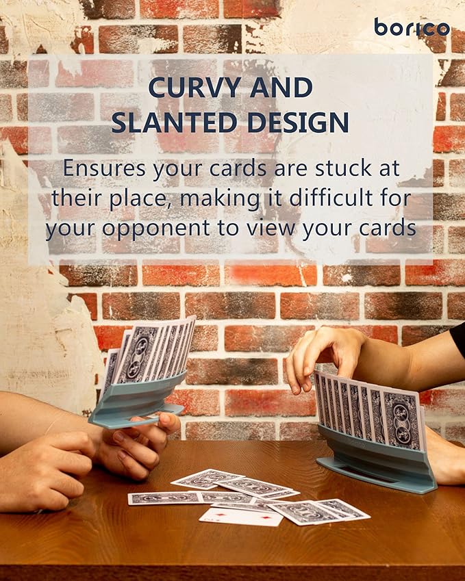 BORICO Card Holders for Playing Cards - 4 Pack Playing Card Holder for Kids and Adults,Stackable Storage Game Card Tray for Arthritis Patients with a Travel Pouch (Gray)