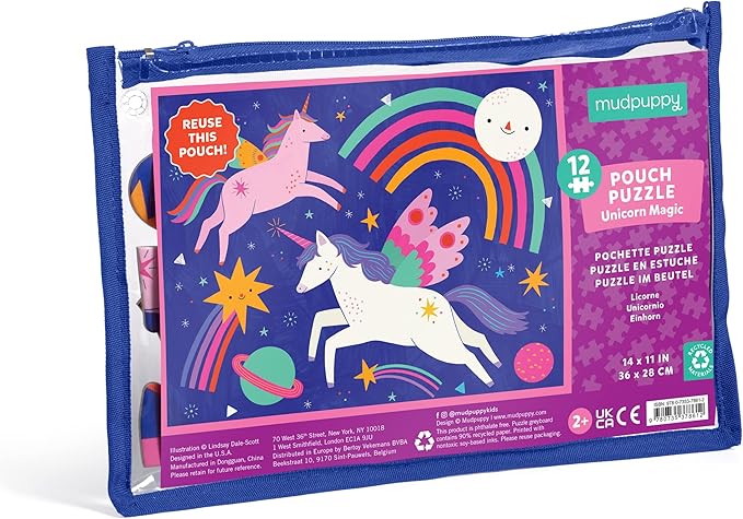 Mudpuppy Unicorn Magic – 12 Piece Puzzle with Reusable Zipper Pouch Featuring Colorful and Fun Illustrations of Magical Unicorns Perfect for Easy Storage and Travel