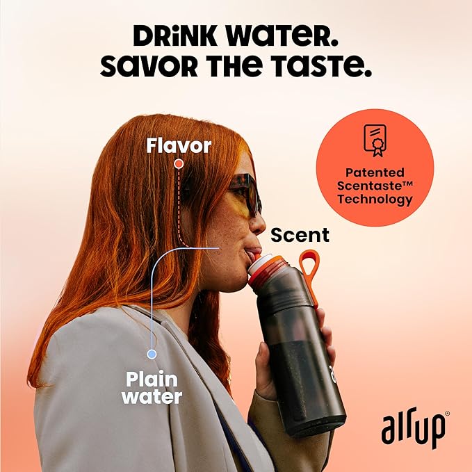 air up water bottle (22 oz) for school, sports, gym | includes 5 scent pods & straw | flavored bottle in orange – also for kids, boys, girls | no calories, sugar-free and suitable for carbonation