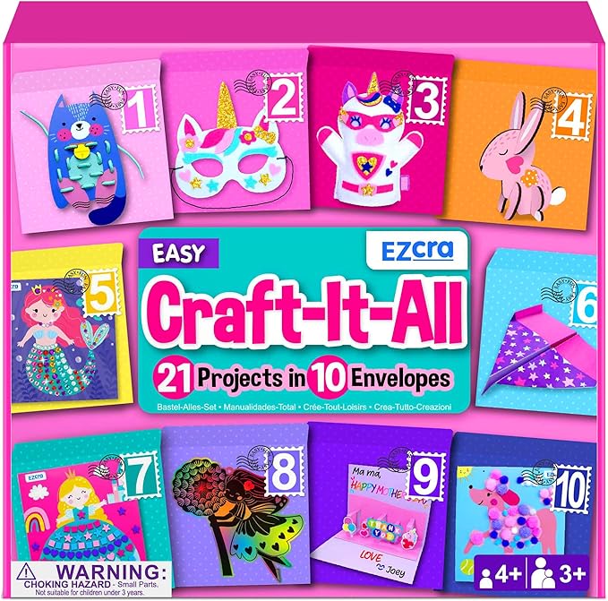 EZCRA Unicorn Craft Kits for Kids Ages 4-8 – 21 Projects in 1 Craft Box for Kids – All Inclusive No Mess Arts and Crafts Kit, Educational Activity Box for Girls