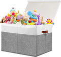 Gowee Large Toy Storage Box with Lid, Sturdy Toys Storage Chest Bin Organizer Basket with Dividers for Kids, Boys, Girls, Nursery, Closet, Bedroom, Playroom 26"x17" x17" (Grey and White)