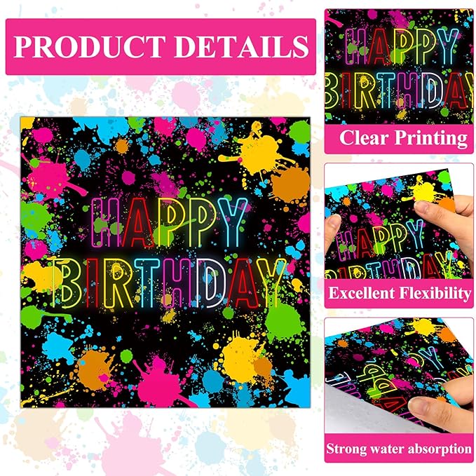48Pcs Neon Glow in the Dark Paper Plates and Napkins Neon Birthday Party Decorations Paint Splatter Birthday Party Supplies Colorful Graffiti Disposable Tableware for Kids Baby Shower Serves 24