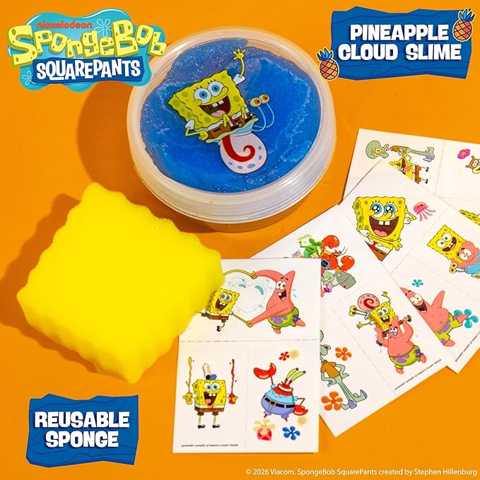 SLIMYGLOOP Tattoozee, Spongebob Squarepants Tattoo Transfer Slime Kit, Sensory Play for Kids Ages 6+, Pineapple Scented, Cloud Texture