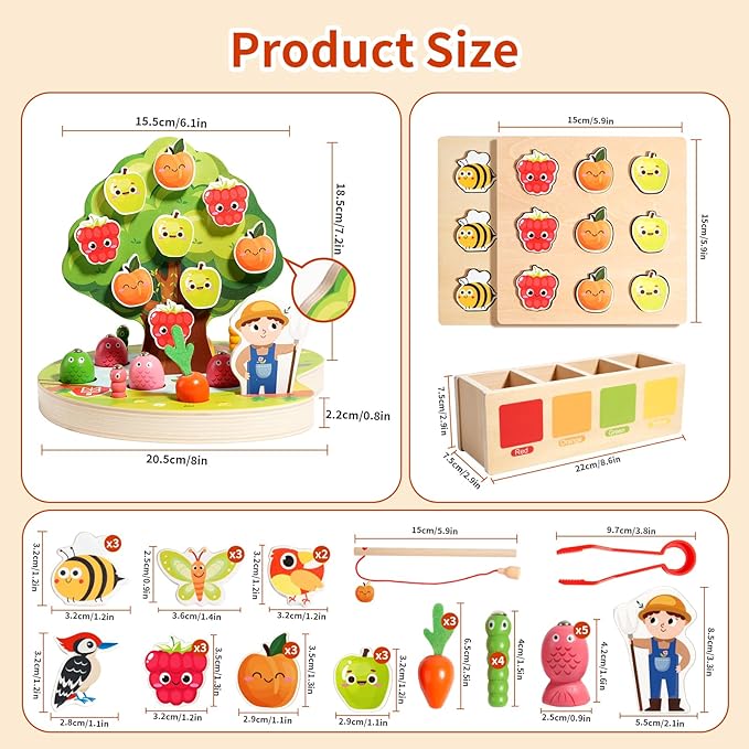 INIFEIDALA Montessori Toys for 2 3 4 Year Olds | Birthday Gifts for Boys & Girls, Wooden Educational Toddler Toys, Shape Sorting, Carrot Harvest & Magnetic Fishing Game – Fine Motor Skills Development