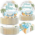 200pcs Summer Beach The Big One Party Plates Napkins Boy Surfing First Birthday Tableware Set Hawaiian Palm Tree Cake Dessert Disposable Dinnerware Retro Wave Decor for Baby Shower Supplies Serves 50