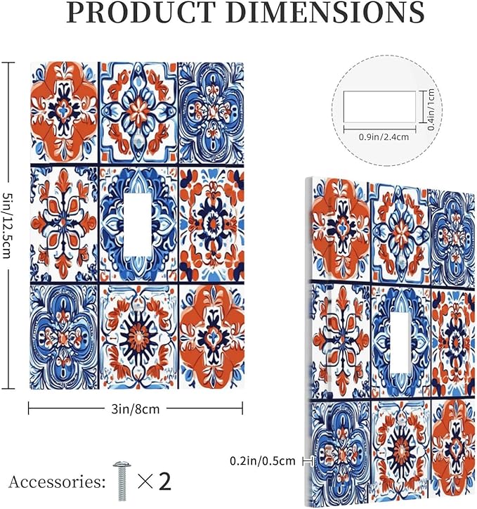 Decorative Light Switch Cover Colorful Talavera Mexican Tile 1 Gang Single Toggle Device Electrical Faceplate Switchplates Decorator Outlet Wall Plate For Bathroom Kitchen Decor