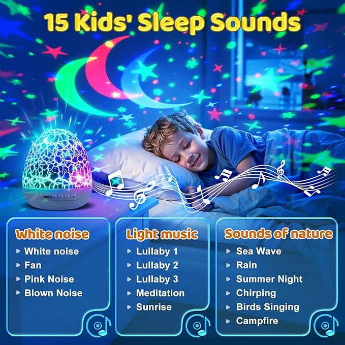 Staryou Sensory Lights Baby Sound Machine Night Light Projector Sensory Toys for Kids with Autism Toys for Boys 3-10 | 15 White Noise 3D Films 31Colors Night Light for Kids, Fidget Toys for Kids