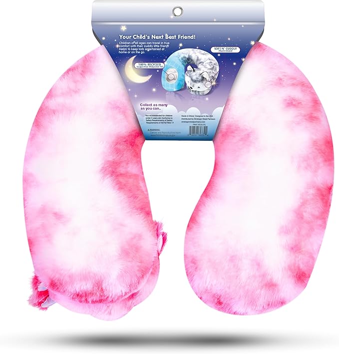 Cloudz Kids Super Soft N' Cuddly Animal Airplane Travel Neck Pillow! Keep Children Comfy and Supported with a Buddy While Traveling or just Resting at Home - Pink Axolotl
