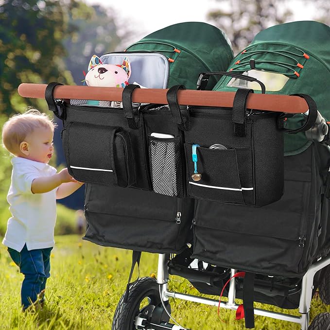 HODRANT Double Stroller Organizer Compatible with BOB Duallie & Compatible with Baby Jogger City Mini GT2 Stroller, Double Stroller Parent Console with Detachable Cooler & Cup Holder, Patent Pending