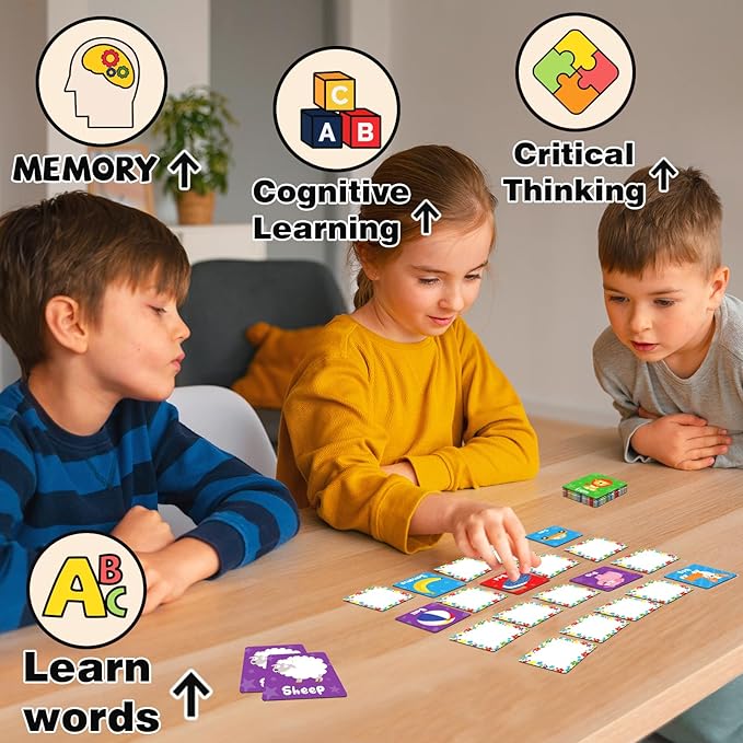 zheyistep 100 PCS First Words Matching Game for Kids Toddlers Memory Game, Toddler Match Game Concentration Card Game for Boys Girls Preschool Learning Activities