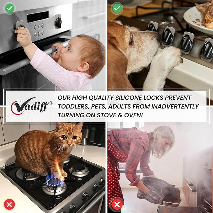 2025-26 Mom's Choice Winner- Gas Stove Knob Locks - Red Silicone Stove Knob Safety Covers for Toddlers, Pets - Child Proof Universal Size Knobs - Baby Proofing Protectors for Electric Stoves- 5Pcs