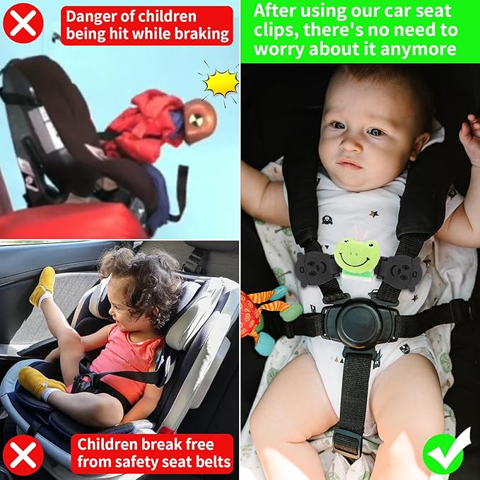 Anti Escape Harness Chest Clip Lock, Baby Safety Strap Prevent Kids Taking Their Arms Out of High Chairs/Strollers, Safety Strap Clips with 2 Dolls(2 Pack)