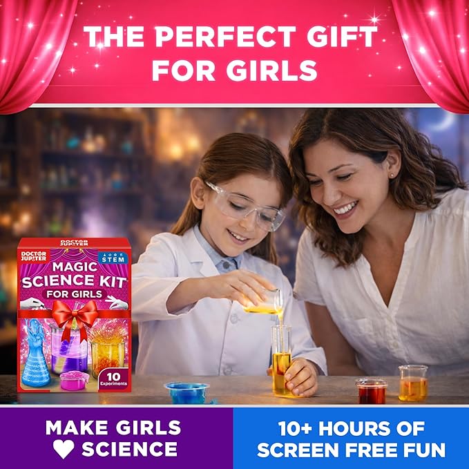 Doctor Jupiter Magic Science Kit, Chemistry Set for Kids Ages 8-10-12-14 | Easter, Birthday Gift Ideas for 8+ Boys and Girls | Toy STEM Kit with 10 Science Experiments, Magic Tricks