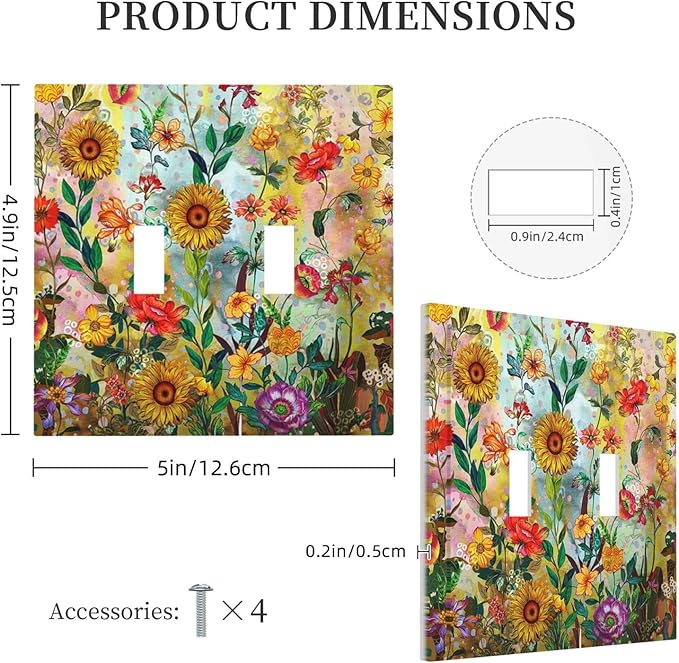 Fall Colorful Sunflower Floral 2 Gang Light Switch Cover Plate Double Toggle Wall Plate Decorative Outlet Cover Electrical Faceplate Switchplate for Bedroom Bathroom Kitchen Decor