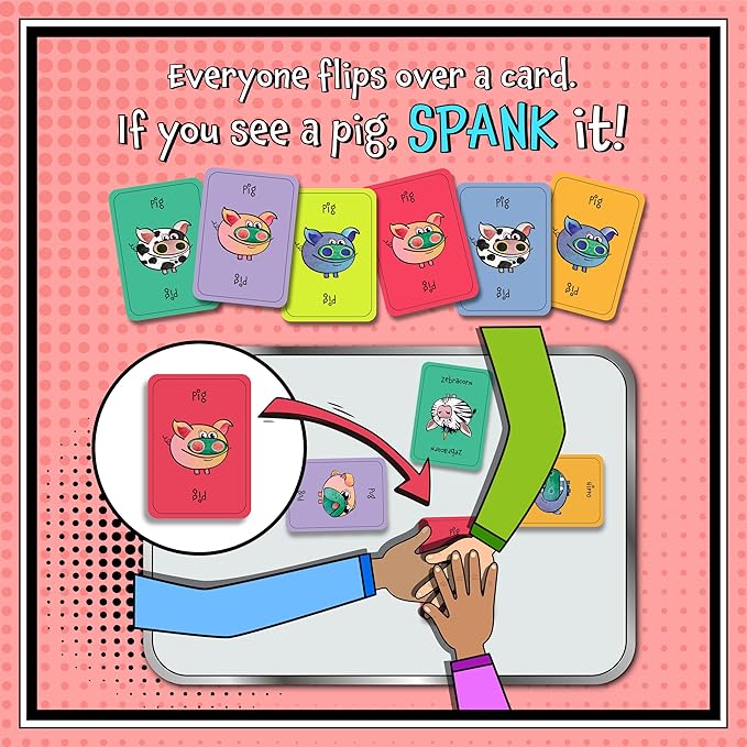 Spank The Pig! - Hilarious & Fun Family Card Game for Kids, Teens & Adults, Funny Fast Paced Games for 2-7 Players