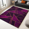5 x 8 ft Living Room Area Rug Geometric Gold Line Triangles Low Pile Washable Indoor Rugs, Washable Rectangle Carpet Dark Purple Soft Non-Slip Runner for Bedroom Dining Room Non-Slip Carpet