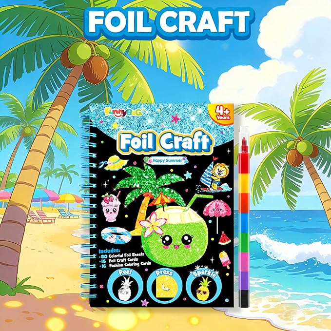 FUNNYB&G Foil Art Crafts for Kids Ages 4-8: Mother's Day 2026, Birthday Gift for Kids, Art and Crafts Supplies, Party Favors, Creative Toys for Kids 4 5 6 7 8 9 Years Old(Summer)