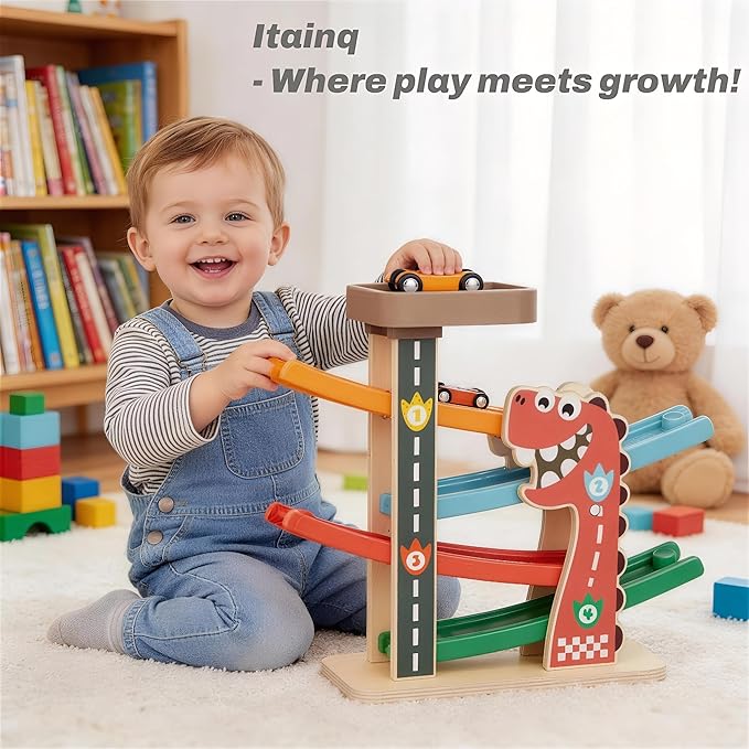 Montessori Toys for 1 Year Old Boy, Toddler Toys 1-2, First Birthday Gifts for Boys, Dinosaur Themed Toy Vehicle Set