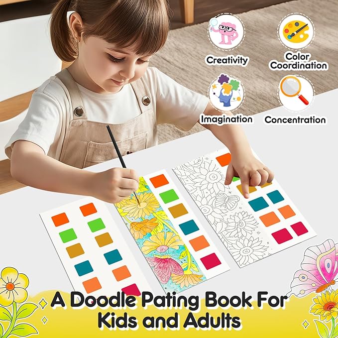 Watercolor Painting Coloring Books, Paint with Water Arts & Crafts Kit for Kids, Pocket Watercolor Paint Bookmarks, Class Activities Art Supplies Party Favors Birthday Gift for Boys and Girls
