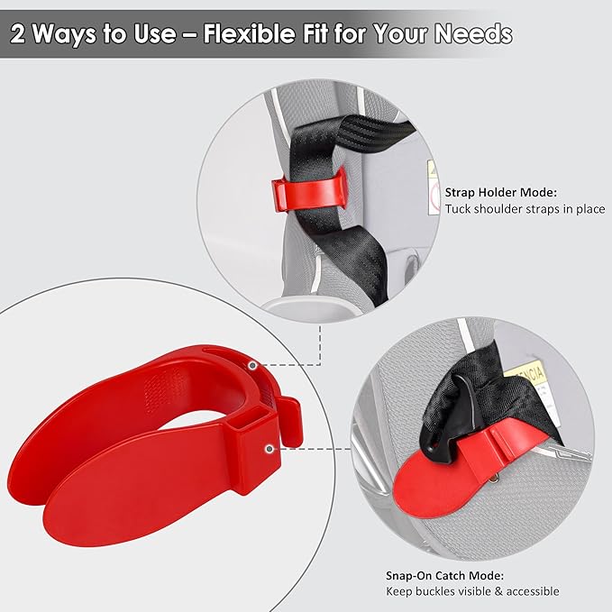 Car Seat Strap Organizer Clip – Keep Harness Straps Neat & Easily Accessible – Prevents Twisting & Tangling – Universal Fit for Infant, Toddler, and Booster Seats – Quick Installation (Red)