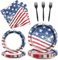 Qyeahkj 100 Pcs 4th of July Party Plates and Napkins Tableware Set American Flag Birthday Party Dinnerware Supplies Patriotic Favors Independence Memorial Day Decorations for Serve 25
