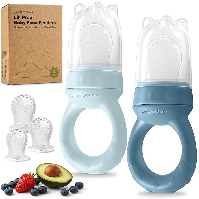 KeaBabies Baby Fruit Feeder 2pk - Silicone Baby Food Feeder for Babies 6-12 Months, Breast Milk Popsicle Teether, Weaning, Pacifier, Freeze Frozen Solid Food, Infant Feeding Essential (Ocean)