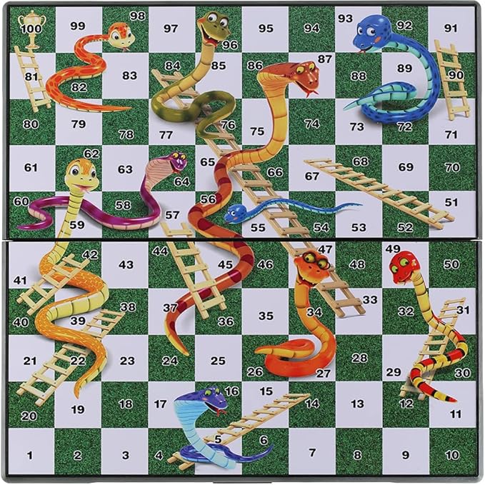 Snakes and Ladders Board Game Set -9.5", Magnetic Folding Travel Game, Family Fun Toys/Gift for Kids and Adults (Rounded Corner Style)