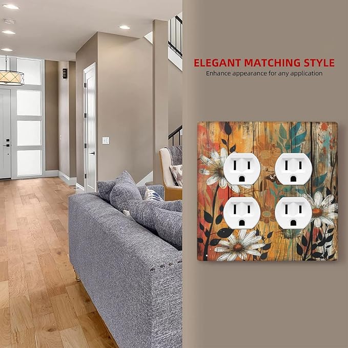 Decorative Outlet Covers Vintage Wooden Daisies Butterflies Floral 2 Gang Decorative Switch Plate Double Duplex Wall Plates Switch Plates and Outlet Covers for Bathroom Farmhouse Decor