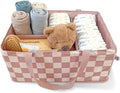 Tiny Twinkle Diaper Caddy Organizer | Foldable Baby Storage Basket with Removable Divider | Waterproof & Mess-Proof Fabric, Portable Nursery Organizer for Newborn Essentials (Beige Checkers)