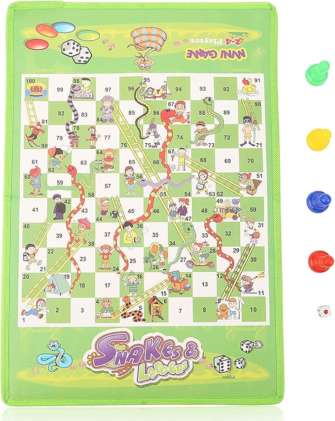 Snakes and Ladders Board Game, Portable Flying Chess Toy Set Educational Board Game for Kids and Adults