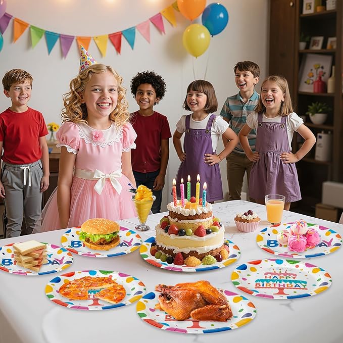 40 Pcs Happy Birthday Paper Plates and Napkins Sets - Polka Dots Bday Party Supplies Tableware, Disposable Colorful Dinner Plates Napkins Kit for Birthday Party Decorations Table Decor, Serves 20