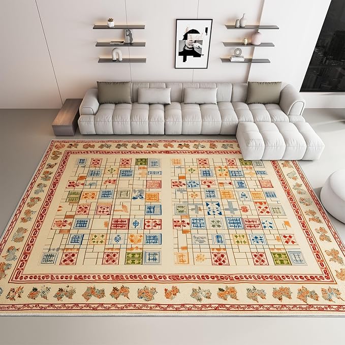 Geometric Washable Rugs 3×8ft Chessboard Kids Play Mat, Rectangular Snake Ladder Non Slip Low-Pile Floor Carpet for Nursery Kids Girls Boys Room Living Room Dinning Room Bedroom Decor