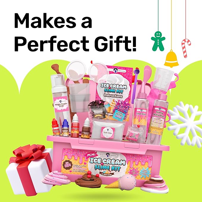 Original Stationery Mini Ice Cream Slime Kit for Girls & Boys Ages 7–12, DIY Slime Making Set with Sprinkles & Strawberry Scent, Fun Ice Cream Craft Toy, Birthday Gift for Kids