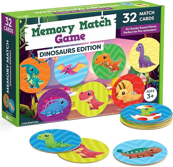 Momo & Nashi Dinosaur Toys for Kids 3-5 Matching Game - 32pc Dinosaur Games for Kids Memory Game - Kindergarten Preschool Educational Toys - Gifts for 3 Year Old Boys & Girls