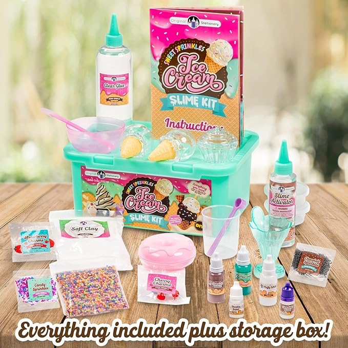 Original Stationery Sweet Sprinkles Ice Cream Slime Kit for Girls Ages 7-12, DIY Slime Set to Create Sundaes, Donuts & Cupcake Slimes, Fun Creative Craft Toy, Birthday Gift for Kids