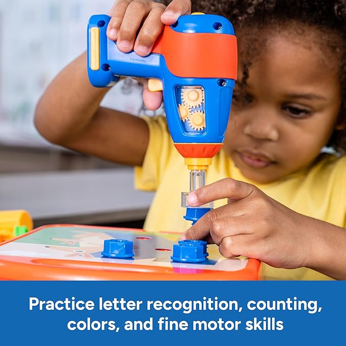 Educational Insights Design & Drill ABCs & 123s - Building Construction Toys for Toddlers, Kids Tool Set with Drill Toy, Preschool Learning Activities, Toddler STEM Toys for 3+ Year Old