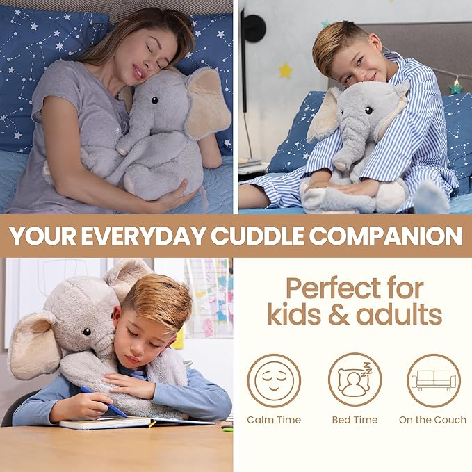 Huggle Healers Weighted Stuffed Animals for Adults, Teens and Kids - 36 Inch Long Plush Arms for Hugs - 4.5lb Elephant Stuffed Animal Plushies - Hathi Elephant
