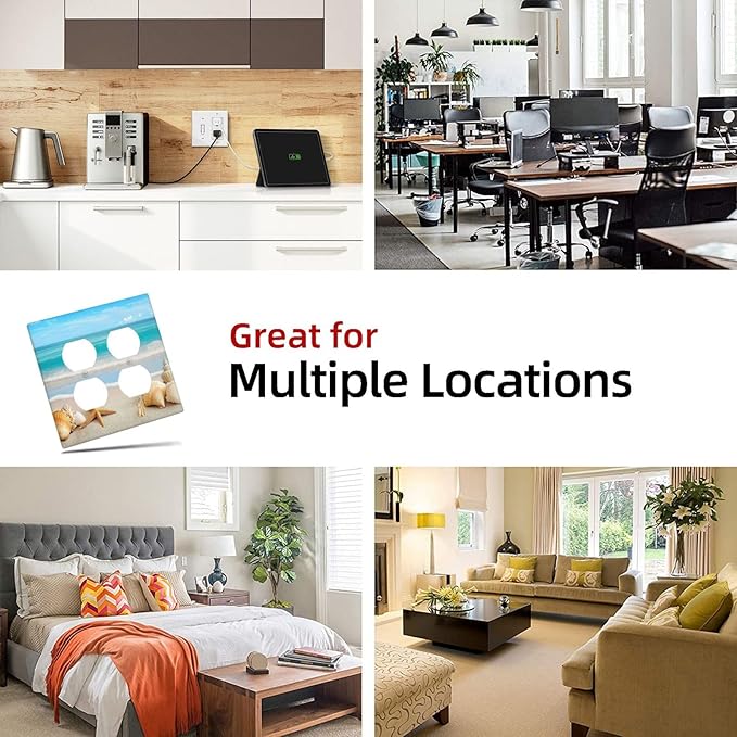 Outlet Covers Seashells Beach Starfish Scallop 2 Gang Double Duplex Decorative Light Switch Covers Electrical Wallplates Socket Faceplate For Bathroom Home Decor