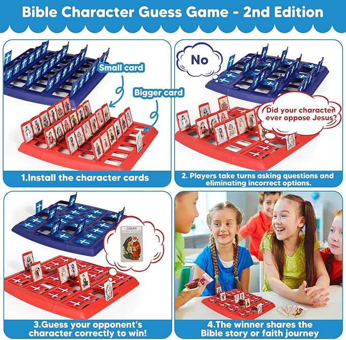Garybank Guess Bible Who Am I Game 2nd Edition, Another 24 Classic Bible Characters with Life Story & Verse Cards, Biblical Study Supplies for Sunday School & Youth Group, Christian Gift for Kids