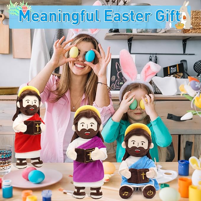 Yelakey Jesus Plush Talking Doll with Halo,Speak 20 Bible Verses & 20 Songs,13.4" Interactive Hymn Stuffed Plushie Perfect Religious Gift for Kids Sunday School & Easter Celebrations(Purple)