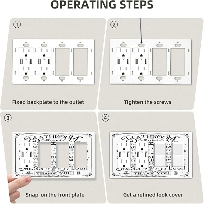 Bathroom Wash Inspirational Quote 4 Gang Quad Rocker/GFCI/Decorator Light Switch Cover Plate Decorative Electric Faceplate Decorative Switchplate Screwless