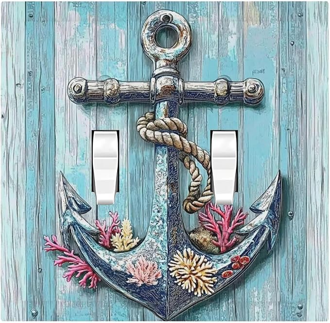 Decorative Switch Plates Anchor Coastal Beach Nautical Coral 2 Gang Double Toggle Outlet Light Switch Cover Wall Plate Electrical Faceplate For Farmhouse Cabin Decor