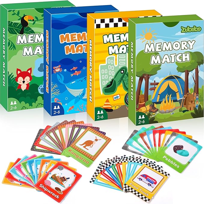 Zubebe 4 Sets Memory Matching Game for Kids Memory Match Fun Matching Game Educational Toys for Family Night, Party Favors, Classroom Prizes (Style 2)