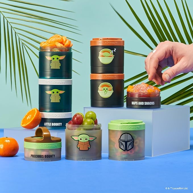 Whiskware Star Wars Stackable Snack Containers for Kids and Toddlers, 3 Stackable Snack Cups for School and Travel, The Child Naps & Snacks - Green/Orange/Grey