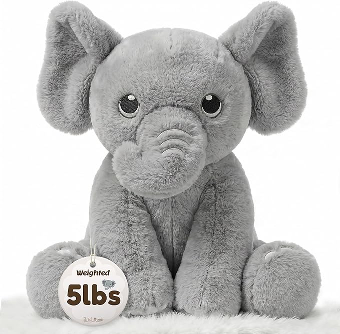 BRICHOEE 5lbs Weighted Elephant Stuffed Animals, 20'' Weighted Comfort Sensory Soothing Plush Toy, Cuddling Calming Cuddle Companion Gifts for Adults & Kids
